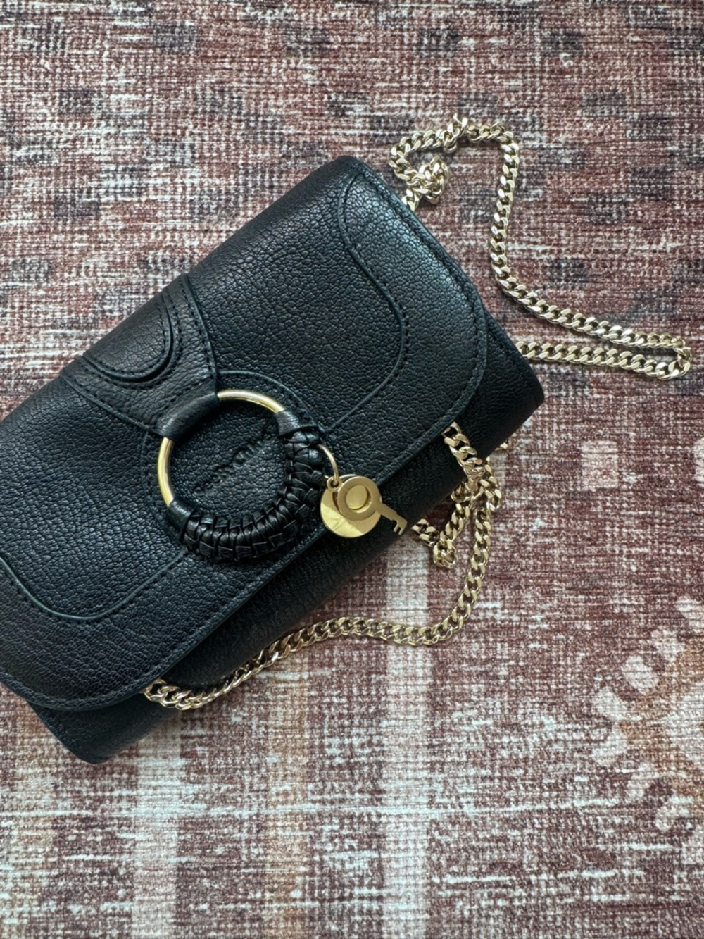 See By Chloé Black Leather Crossbody with Gold Chain